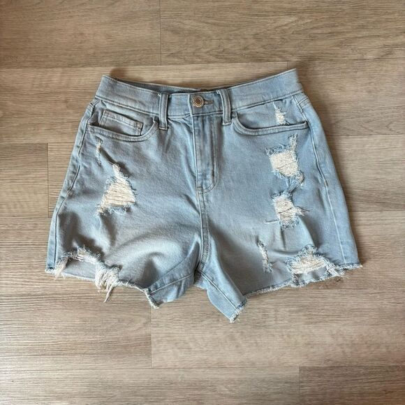 SO Pants - Juniors SO High Rise Midi Ripped Jean Shorts - size 3
